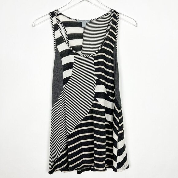 dELiA*s Tank Top Size M Black Cream Linen Blend Abstract Multi Striped Print - Picture 1 of 9